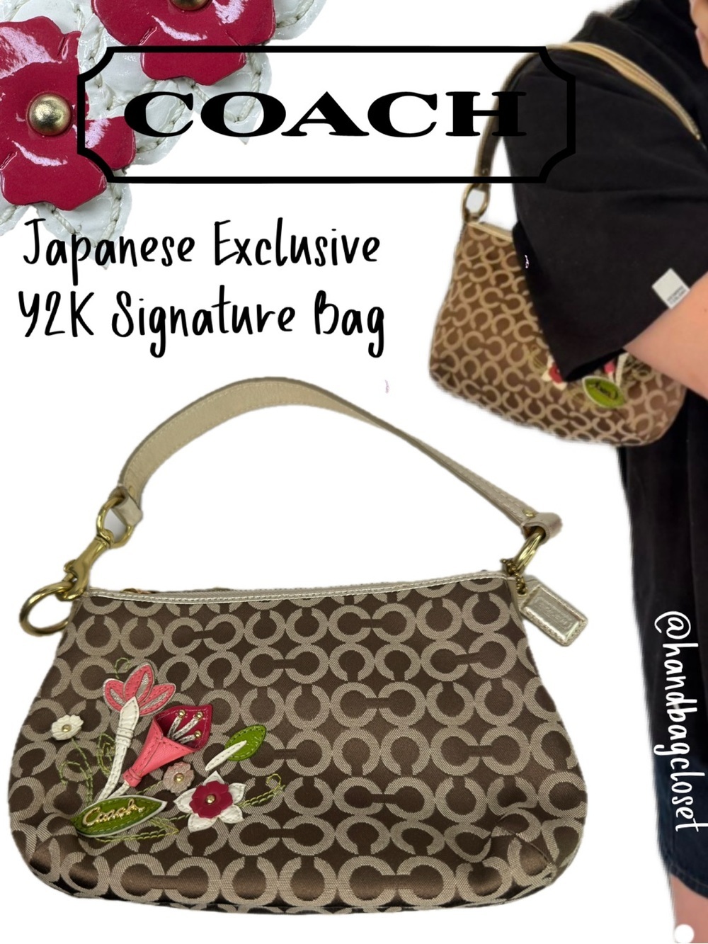 COACH CJI SIGNATURE OP ART SMALL HOBO #42486 JAPANESE Y2K FLORAL CALLA LILY BAG